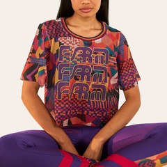 Blusa Feminina Manga Curta Cropped Farm Tela Patch Gráfico - Foto 7