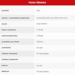 Bicicleta Infantil Aro 20 Caloi Snap - Freio V-Brake - Foto 9