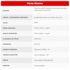 Bicicleta Caloi Vulcan - Aro 29 - Freio a Disco Mecânico - Câmbio Traseiro Shimano - 21 Marchas - Foto 12