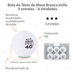 Kit de Bolas Vollo para Tênis de Mesa 3 Estrelas com 6 unidades - Foto 4