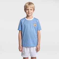 Kit de Uniforme do Manchester City Braziline Infantil Mini Craque Camiseta + Calção - Foto 1