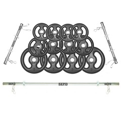 Kit para Halteres e Supino Sepo: 3 Barras para Musculação + 12 Anilhas - 40Kg - Foto 1