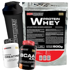 Kit Whey 500g Bodybuilders Baunilha + BCAA + Creatina + Coqueteleira - Foto 1
