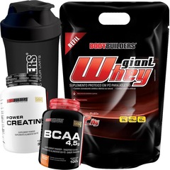 Kit Giant Whey Protein Bodybuilders - Morango - Refil - 2kg + BCAA 100g + Creatina 300g + Coqueteleira - Foto 1