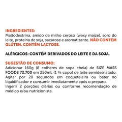 Size Mass BRN Foods - 3Kg + Whey Protein - Baunilha - 900g + Creatina - 100g + Coqueteleira - Foto 4