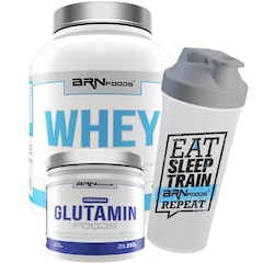 Whey Protein BRN Foods Morango - 2kg + Glutamina 250g + Coqueteleira - Foto 1