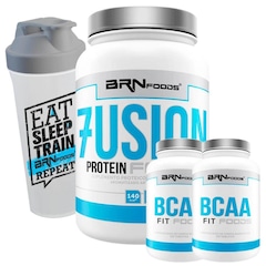 Kit Whey Protein BRN Foods 900g Morango + 2x BCAA 100g + Coqueteleira - Foto 1