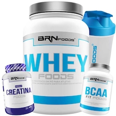 Kit Whey Protein BRN Foods Baunilha - 900g + BCAA 2400 + Creatina + Coqueteleira - Foto 1