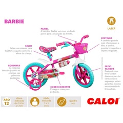 Bicicleta Caloi Barbie com Rodinha - Aro 12 - Infantil - Foto 2