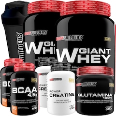 Kit 2x Whey Protein Bodybuilders - Chocolate - 900g + 2x BCAA + 2x Creatina + Glutamina + Shaker - Foto 1