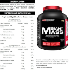 Kit Giant Mass Bodybuilders - 3kg + Giant Whey + Bcaa 4.5 Powder + Coqueteleira - Foto 2