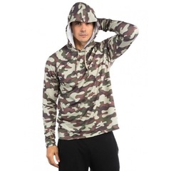 Camiseta Manga Longa UV com Capuz e Encaixe de Dedo Extreme UV Camuflada Militar - Masculina - Foto 1