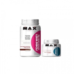 Kit Femini Whey Max Titanium - Morango - 900g + Ômega 3 - 100 Capsulas - Foto 1
