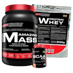 Kit Bodybuilders: Hipercalórico Amazing Mass Chocolate 1,5kg + Whey Protein Chocolate 500g + BCAA 100g - Foto 1