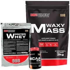 Kit Bodybuilders: Hipercalórico Waxy Mass - Chocolate - 3kg + Whey Protein Chocolate 500g +  BCAA 100g - Foto 1