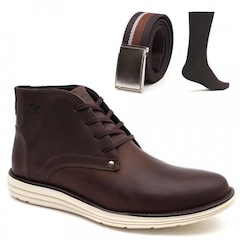 Kit Bota Delmont Casual Couro + Cinto + Meia Dia a Dia - Masculina - Foto 1