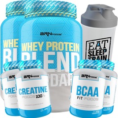 Kit 2x Whey Protein BRN Foods Blend Standard - 900g + 2x Creatina + 2x BCAA + Coqueteleira - Foto 1
