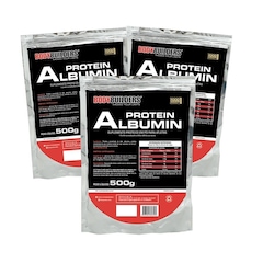 Kit Albumin Protein Bodybuilders - Morango - 500g - 3 unidades - Foto 1