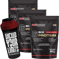 Kit Six Protein Bodybuilders - Morango - 2Kg - 3 unidades + Coqueteleira - Foto 1