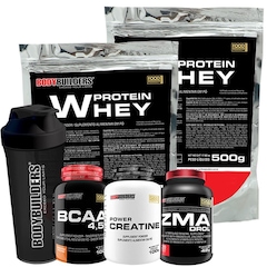 Kit Bodybuilders 2x Whey Protein Baunilha - 500g + Creatina 100g + BCAA 100g + ZMA + Coqueteleira - Foto 1