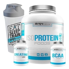 Kit Whey Protein Isolado BRN Foods Baunilha - 2kg + BCAA 100g + Creatina 100g + Coqueteleira - Foto 1