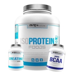 Kit Iso Protein Morango 2kg + Premium BCAA 120 cap + Creatina 100g - BRN Foods - Foto 1