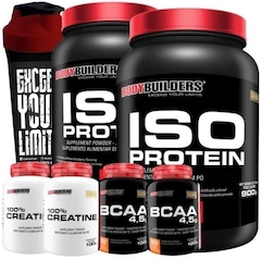Kit 2x Whey Protein Isolado Bodybuilders - Baunilha - 900g + BCAA - 2 potes + Creatina - 2 potes + Shaker - Foto 1