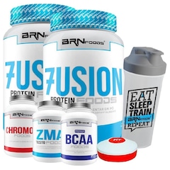 Kit 2x Whey Protein BRN Foods - Morango - 900g + BCAA + ZMA + Cromo + Coqueteleira + Porta Cápsula - Foto 1