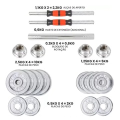 Kit Dumbbell + Barra Halter + Barra com 50kg Cromado - Foto 5