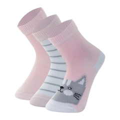 Kit Meias Cano Médio Mash Bebê Algodão Estampada Punho com 3 Pares - Infantil - Foto 1