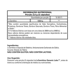 L-Carnitina Generic Labs - 60 Cápsulas - Foto 2