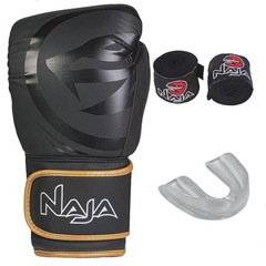 Luva Boxe Naja Black Line Kit + Bandagem + Protetor Bucal - Par - Foto 1