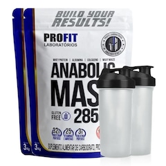 Combo 2 Hipercalorico Profit Anabolic Mass 28500 - Morango - 3kg + 2 Coqueteleira - Foto 1