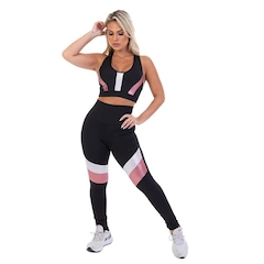 Conjunto Fristyle: Calça Legging + Top Fitness Nadador Suplex Fitness - Feminino - Foto 1