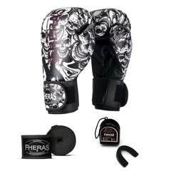 Kit de Boxe Muay Thai Fheras: Luvas + Bandagem + Protetor Bucal Top Caveira Top Caveira 10 Oz - Adulto - Foto 1