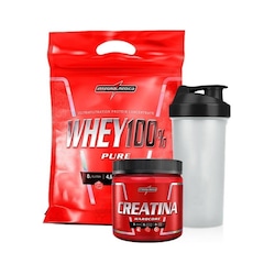 Combo Whey Protein 100% Pure Nutri Concentrado Integralmédica - Chocolate - 900g + Creatina + Coqueteleira - Foto 1