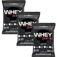 Kit Black Skull 3x Suplemento em pó Whey Protein Turbo - Chocolate - 900g - Foto 1