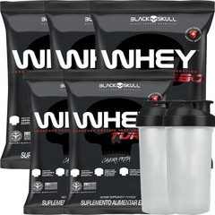 Kit Black Skull: 5x Turbo Whey Protein Nutri Conc Caveira Preta - Baunilha - 900g + 2x Coqueteleira - Foto 1