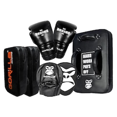 Kit Luva de Boxe 12oz Profissional Gorilla + Luva Manopla Aparador Escudo de Chute Boxe - Adulto - Foto 1