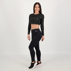 Conjunto Area Blusa Cropped Manga Longa + Calça Legging - Feminino - Foto 4