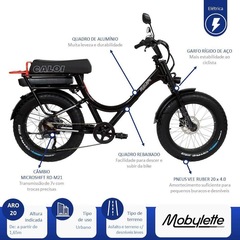 Bicicleta Elétrica - Aro 20 - Caloi Mobylette 350W - Freio Hidráulico a Disco - Câmbio Microshift RD-M21 - 7v - Unissex - Foto 5