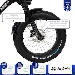 Bicicleta Elétrica - Aro 20 - Caloi Mobylette 350W - Freio Hidráulico a Disco - Câmbio Microshift RD-M21 - 7v - Unissex - Foto 6