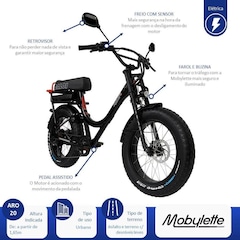 Bicicleta Elétrica - Aro 20 - Caloi Mobylette 350W - Freio Hidráulico a Disco - Câmbio Microshift RD-M21 - 7v - Unissex - Foto 7