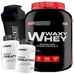 Kit Bodybuilders: Waxy Whey - Morango - 2kg + 2x Power Creatina 100g + Coqueteleira - Foto 1