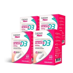 Kit Calcium Maxx Calcio D3 600mg Maxinutri - 60 Caps - 4 Unds - Foto 1