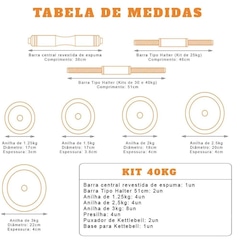 Kit Musculação Completo Yangfit com Barra Anilha + Halter + Kettlebell - 40kg - Foto 2