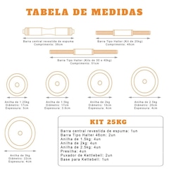 Kit Musculação Completo Yangfit com Barra Anilha + Halter + Kettlebell - 25kg - Foto 3