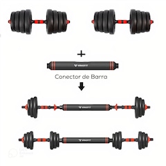 Kit Musculação Completo Yangfit com Barra Anilha + Halter + Kettlebell - 25kg - Foto 2