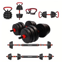 Kit Musculação Completo Yangfit com Barra Anilha + Halter + Kettlebell - 25kg - Foto 11