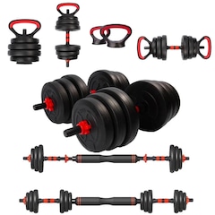 Kit Musculação Completo Yangfit com Barra Anilha + Halter + Kettlebell - 25kg - Foto 1